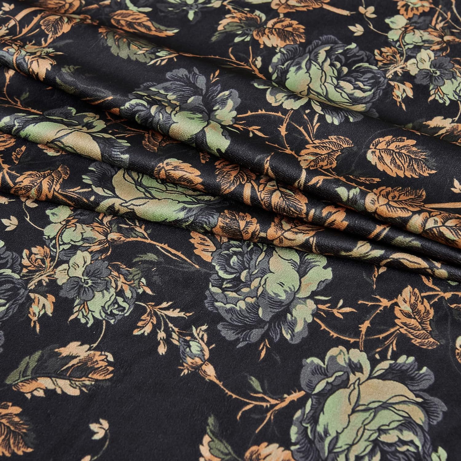 Floral Black Velvet Curtains 90 inches, Vintage Print Home Decoration for Bedroom Luxury Room Darkening Window Drapes for Office Dining Room, W52 x L90, 2 Panels